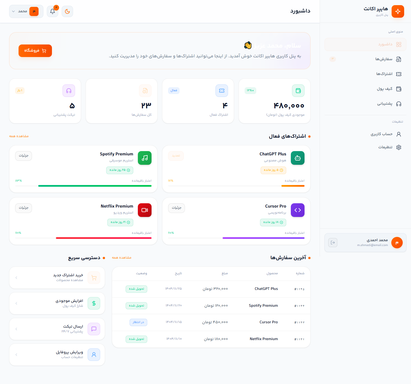 داشبورد روشن